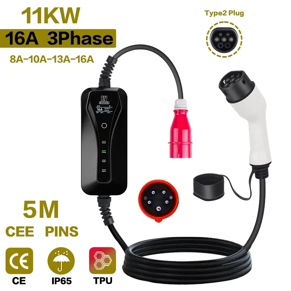 11KW 16A Taşınabilir elektrikl - Type 2 Portable Ev Charger 11Kw Cee incelemesi ve fiyatı