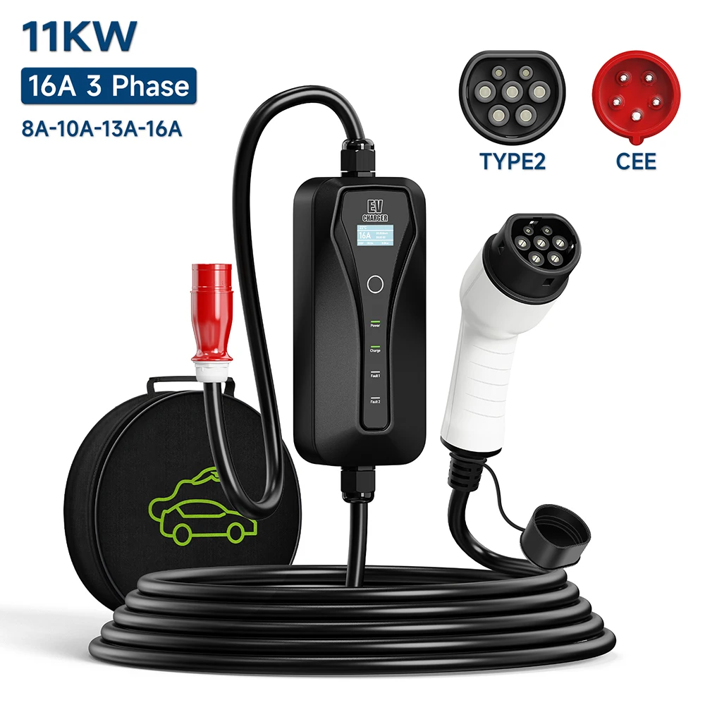 11KW 16A elektrikli araç şarjı - Type 2 Portable Ev Charger 11Kw Cee incelemesi ve fiyatı